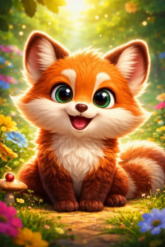 A cute fluffy animal, Pixar-style, bright colors, expressive eyes