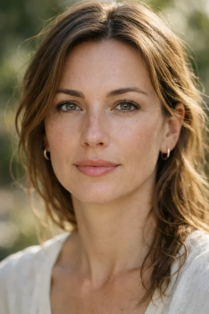 A hyper-realistic portrait of a woman in natural lighting, 85mm lens, ultra detailed skin texture