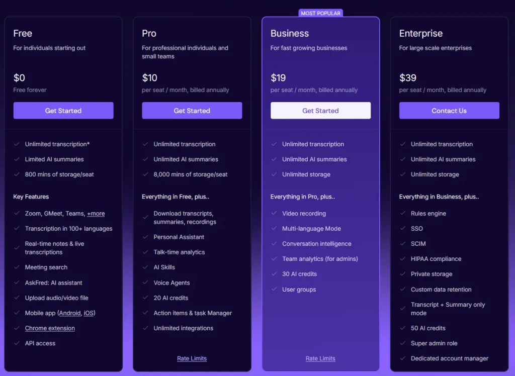Fireflies AI Pricing